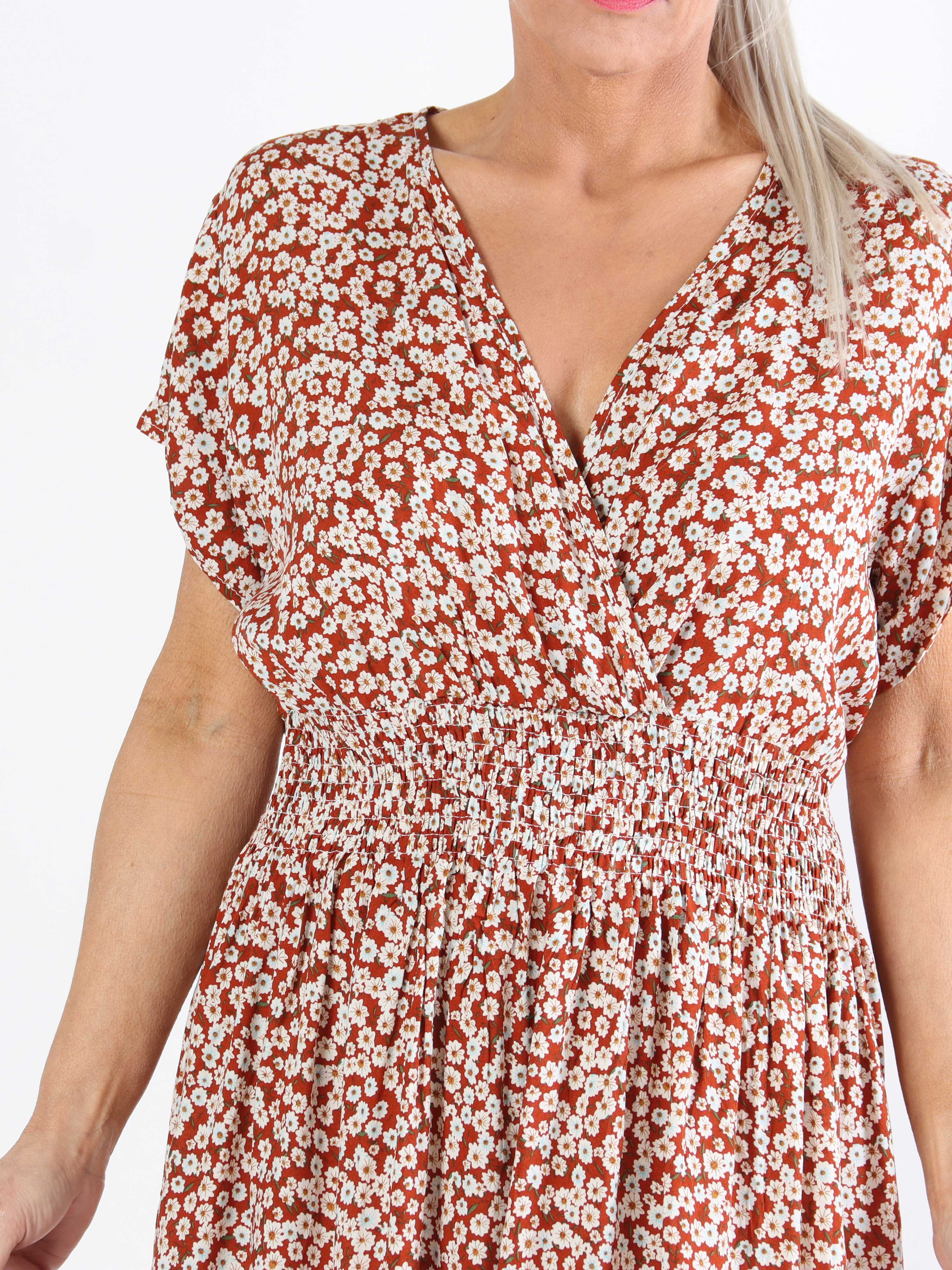 Clementine - Småblommig plus size-klänning med resår i midjan